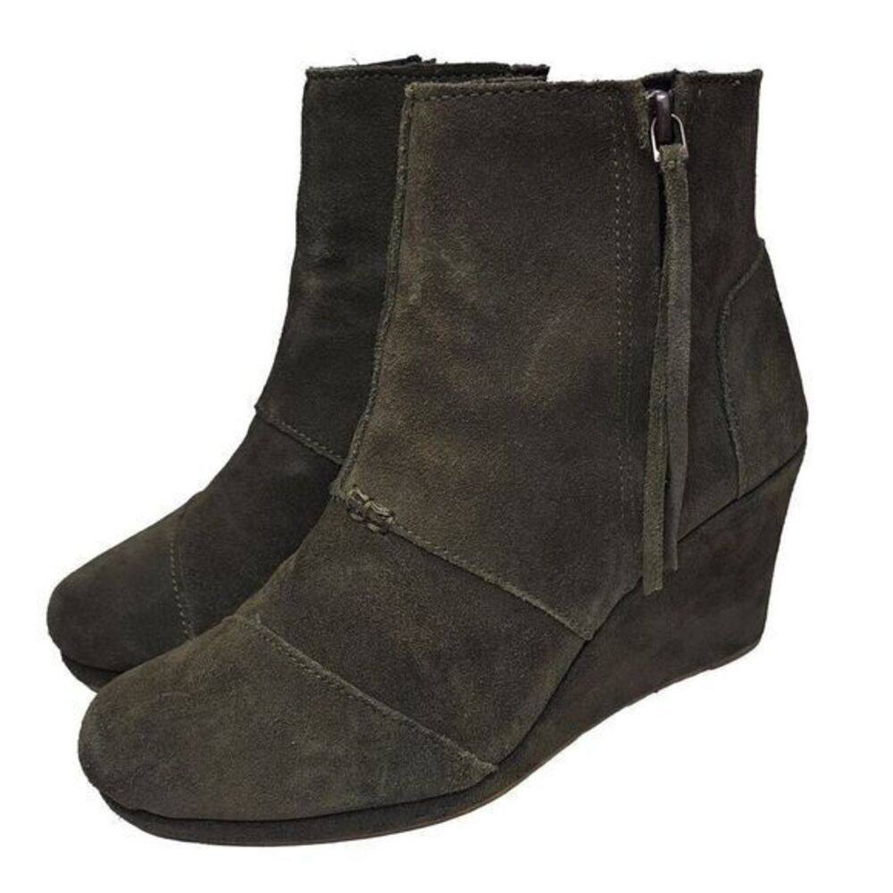 TOMS Desert Wedge Bootie Womens Size 7.5 Boots Brown Green Leather